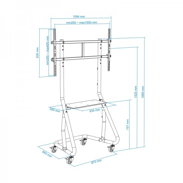 Tooq fs20200m-b soporte suelo ruedas/bases 60-105"