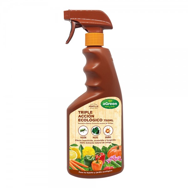 Triple acción eco: insecticida, fungicida y acaricida, pistola pulverizadora, 750 ml