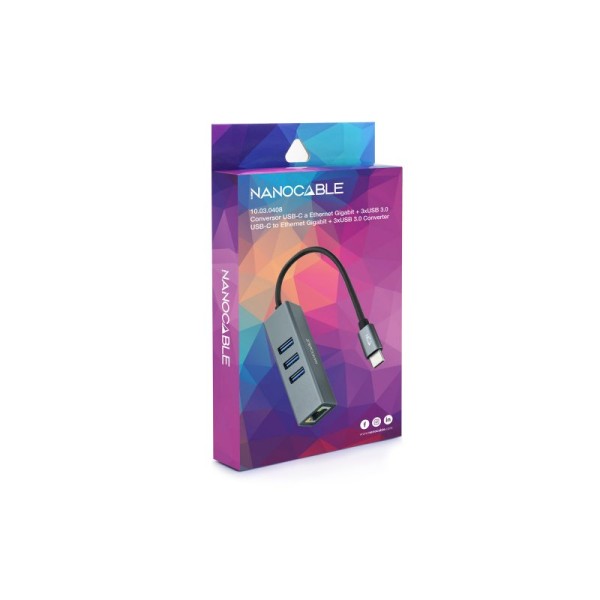 Nanocable conversor usb-c ethernet +3xusb 3.0